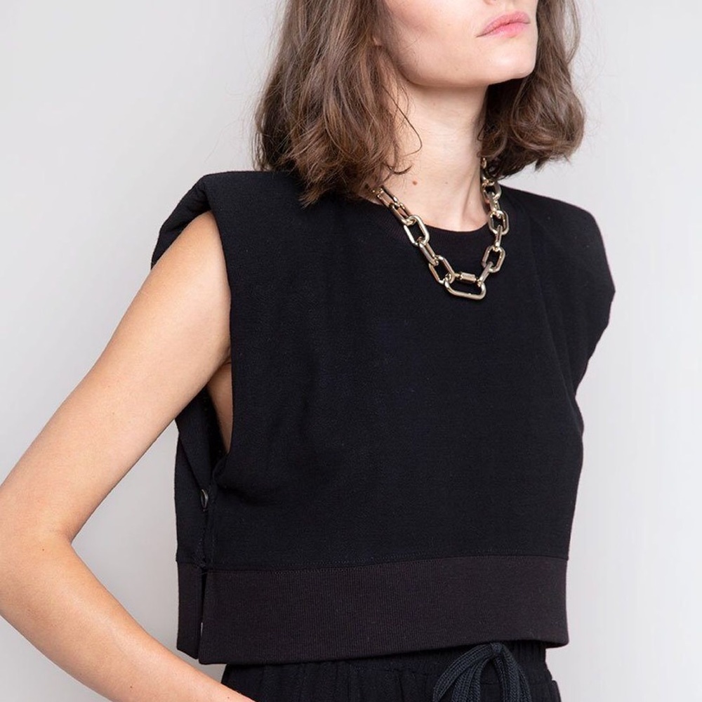 FRANKIE SHOP Linen padded shoulder jogger top. Black. Size small.